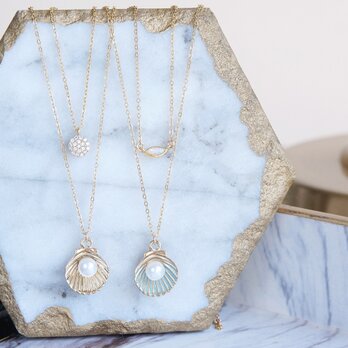 【14KGF】Gold/Blue Pearl Shell Necklaceの画像