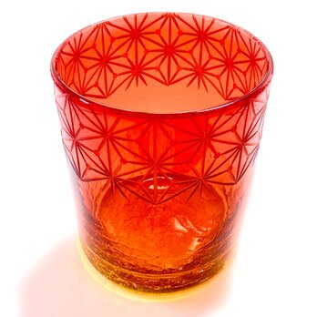 琉球ガラス　ロックグラス　千代紙　赤の画像