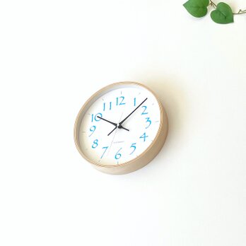 KATOMOKU plywood clock 20 ライトブルー km-119LB 掛け時計 木製 曲げわっぱの画像