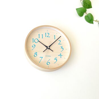KATOMOKU plywood clock 21 ライトブルー km-120BL 掛け時計 木製 曲げわっぱの画像