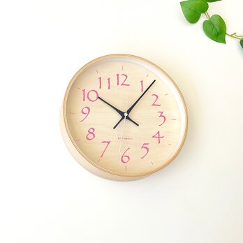 KATOMOKU plywood clock 21 ライトピンク km-120LP 掛け時計 木製 曲げわっぱの画像