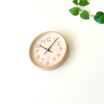 KATOMOKU plywood clock 21 ライトピンク km-120LP 掛け時計 木製 曲げわっぱの画像