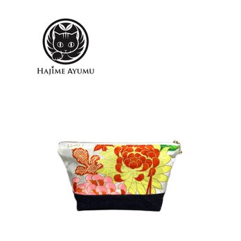 【現品1点限り‼︎】HAJIME AYUMU 金箔付き高級和柄着物&児島デニムリメイクデザインポーチの画像
