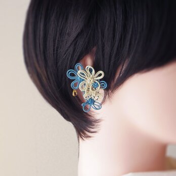 かたっぽイヤーカフ「すがし済々」（アイボリー×縹）