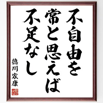 徳川家康の名言「不自由を常と思えば不足なし」手書き書道色紙額／受注後の毛筆直筆（Z2759）の画像