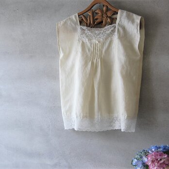展示品　本麻　ミルク色のブラウス　着物リメイクの画像
