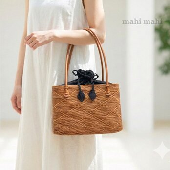 シンプルモチーフで大人の抜け感かごバッグ♪ バリ島 アタバッグ ハンドバッグ