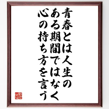 サミュエル・ウルマンの名言「青春とは人生のある期間ではなく心の持ち方を言う」額付き書道色紙／受注後直筆／Z0422の画像