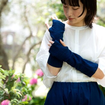 藍染日除けアームカバー 【オーガニックコットン、シルクちりめん生地】