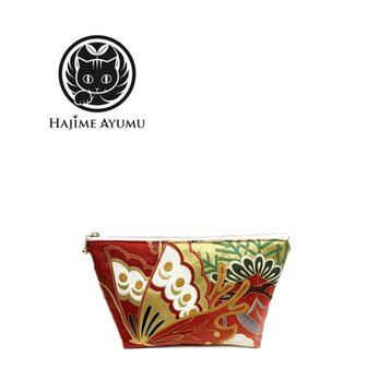 【現品1点限り‼︎】HAJIME AYUMU 高級和柄着物リメイクデザインポーチ 赤の画像