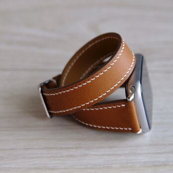 高級革使用のApple Watchベルト　2重巻きタイプ　時計ベルト オレンジ　レザー　腕時計　革ベルト　皮　革の画像