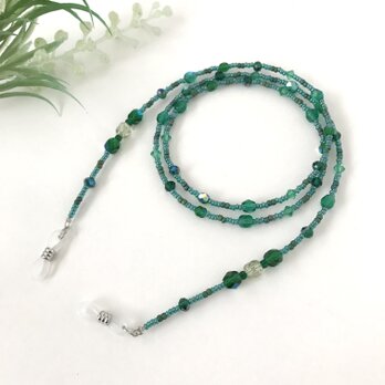 チェコガラス メガネチェーン グラスコード メガネストラップ ビーズ エメラルド グリーン 緑 深緑