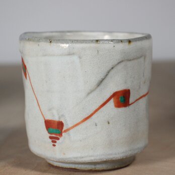 陶器   【長石釉+赤絵点線湯のみ】 YU35の画像