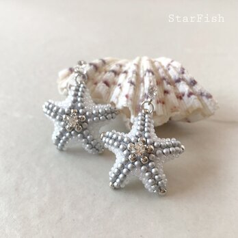 【ヒトデ】ビーズ編み ノンホールピアス・ピアス 海星 Starfish(L26)の画像