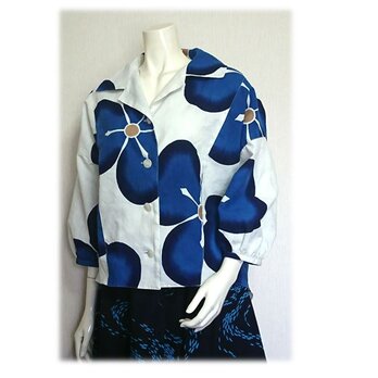 10　浴衣リメイク可愛いレトロオープンカラーシャツ（白／大きな花）の画像
