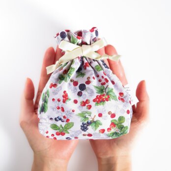【フランス生地】ベリー 巾着ポーチ（Sサイズ）
