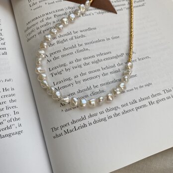 夏の素肌に惜しみなく！Pearls Necklaces　White×Gold　バロックパールネックレス45.5ｃｍの画像