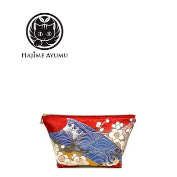 【現品1点限り‼︎】HAJIME AYUMU 高級和柄着物リメイクデザインポーチ 赤 花柄の画像