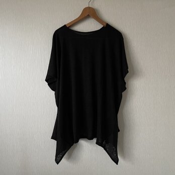 カットソー前後差ポンチョ麻Tシャツ黒の画像