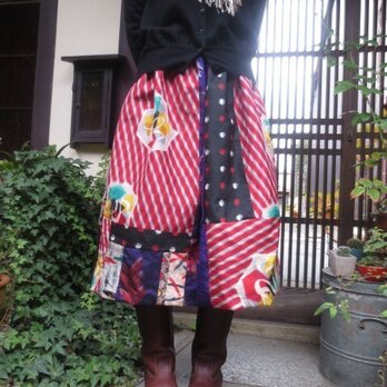 銘仙リメイク☆華やか可愛いリバーシブルスカート73cm丈の画像