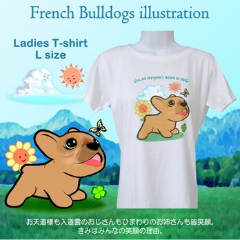 フレンチブルドッグ～きみはみんなの笑顔の理由／フォーン／Tシャツ・レディース・Lサイズ（１点限り）の画像