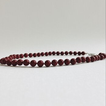 ガラスビーズオールノットネックレス/8mm約42cm/RED/made in japanの画像