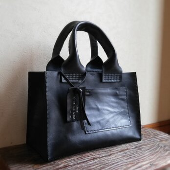 【受注制作】square tote Ｓ　ブラック　オイルワックスレザーの画像