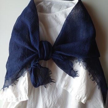 linen shawl #濃藍の画像