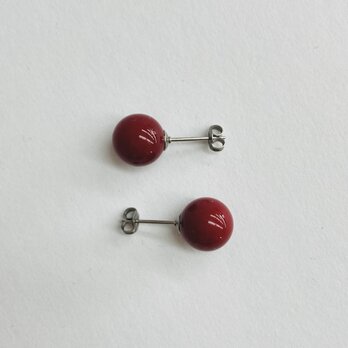 【再販】シェルビーズレッドピアス/約10mm/RED/チタンポスト/made in japanの画像