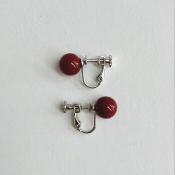 シェルビーズレッドイヤリング/約9mm/RED/made in japanの画像