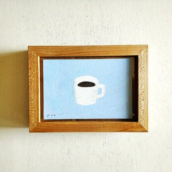やさしい気持ちになる青い絵画｜原画「コーヒータイム」※楓材 額縁入り　水彩・イラスト・水彩イラストの画像