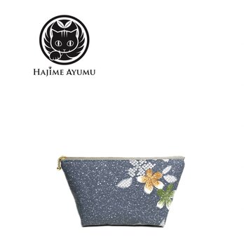 【現品1点限り‼︎】HAJIME AYUMU 高級和柄着物リメイクデザインポーチ グレー 花柄の画像
