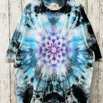 タイダイ染め ビッグシルエット Tシャツ　XLサイズ　曼荼羅　ブラック×ブルー　ムラ染め　Hippies Dye HD14-30の画像