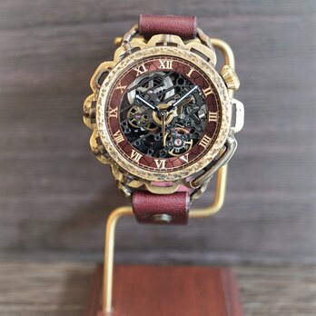 キノパンクブラックAT　真鍮 ワインブラウン 　手作り腕時計の画像