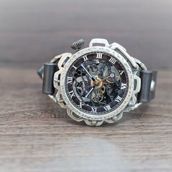 キノパンクブラックAT　シルバー ブラック　手作り腕時計の画像