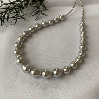 Baroque Pearls Necklaces　（シルバーバロックドロップネックレス　グレーパール40.5ｃｍの画像