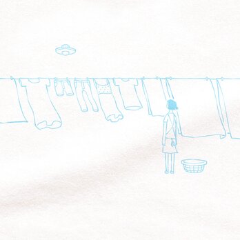 半袖 Tシャツ 『洗濯物とＵＦＯ・水色画』 メンズ レディース