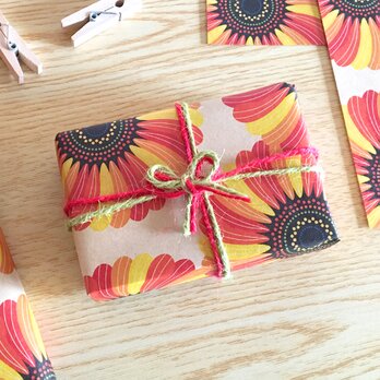 ヒマワリの包装紙〈10枚入〉A4サイズ ラッピング デザインペーパー ブックカバー 花柄 向日葵 夏 おしゃれ カラフルの画像