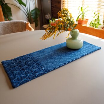 武州正藍染 テーブルランナー 長方形 二重刺子 ブルー テーブルセンターの画像