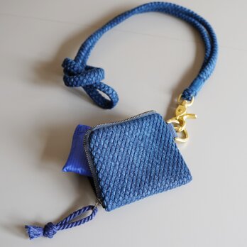 武州正藍染　エコバッグ付きミニ財布（コード付）　二重刺子　ブルーの画像