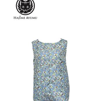 【現品1点限り‼︎】HAJIME AYUMU 高級花柄着物生地デザインノースリーブブラウス M〜L ブルーの画像