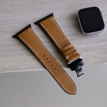 高級革　アップルウォッチバンド　腕時計ベルト　フランス産エプソンレザー　ゴールドの画像