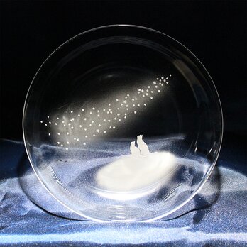 【青い天の川へ】猫モチーフのガラス小皿 ★名入れ加工対応品（有料）の画像