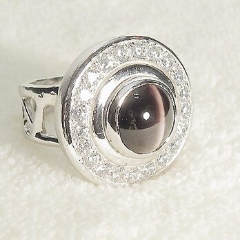 キャッツアイと再生ダイヤモンド、SV925のリング（指輪のサイズ：11号、ロジウムメッキ）の画像