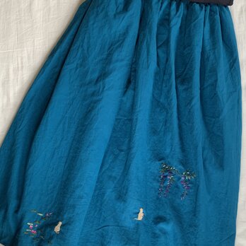 綿麻　ロングスカート　睡蓮、藤とシャム猫の画像