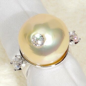 16mm淡水パールと再生ダイヤモンド、SV925の指輪（リングサイズ：10.5号、ロジウムメッキ）の画像