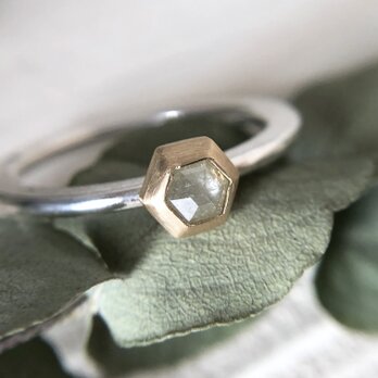 Hexagonal natural diamond solitaire ring  K18YG / SV950  #11.5の画像