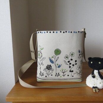 綿麻花柄生地のシンプルショルダーバッグ（ちょっと小さめ）