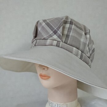 魅せる帽子☆サマーウールと綿ローンのリバーシブルキャプリーヌ ～ベージュ&オフホワイトの画像