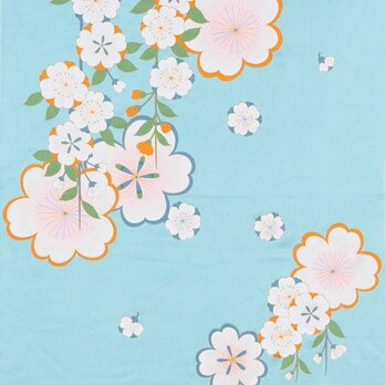 風呂敷　ちりめん風呂敷　みやこ桜　レーヨン100％　68cm×68cm　ブルーの画像